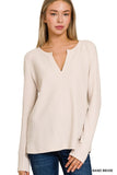 Melange Baby Waffle V-Neck Long Sleeve Top • More Colors