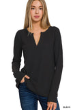 Melange Baby Waffle V-Neck Long Sleeve Top • More Colors