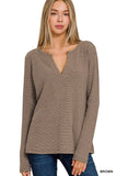 Melange Baby Waffle V-Neck Long Sleeve Top • More Colors