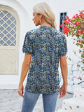 Ruched Printed Notched Short Sleeve Top • More Colors