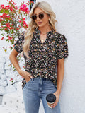 Ruched Printed Notched Short Sleeve Top • More Colors