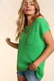 Pocketed Round Neck Cap Sleeve Knit Top