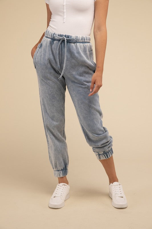 Acid Wash Fleece Sweatpants with Pockets • More Colors