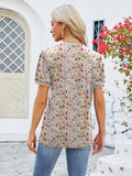 Ruched Printed Notched Short Sleeve Top • More Colors