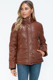 Pocketed Zip Up Faux Leather Jacket