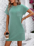 Ribbed Striped Short Sleeve Tee Dress • More Colors