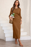 Slit Striped Round Neck Midi Dress • More Colors
