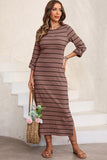 Slit Striped Round Neck Midi Dress • More Colors