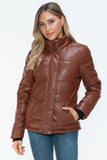 Pocketed Zip Up Faux Leather Jacket