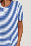 Pocketed Striped Round Neck Short Sleeve Dress • More Colors
