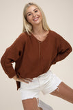 V Neck Raglan Sleeve Knit Sweater