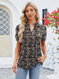 Ruched Printed Notched Short Sleeve Top • More Colors