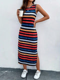 Slit Striped Round Neck Tank Dress • More Colors