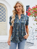 Ruched Printed Notched Short Sleeve Top • More Colors