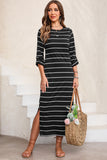 Slit Striped Round Neck Midi Dress • More Colors