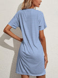Pocketed Striped Round Neck Short Sleeve Dress • More Colors