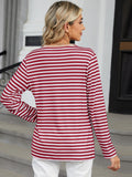 Striped Notched Long Sleeve T-Shirt • More Colors
