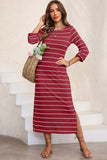 Slit Striped Round Neck Midi Dress • More Colors