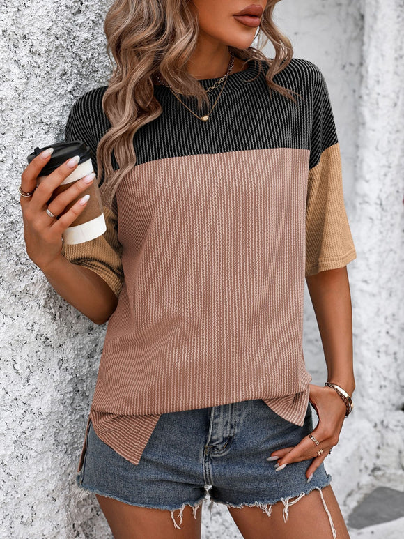 Color Block Round Neck Half Sleeve T-Shirt • More Colors