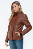 Pocketed Zip Up Faux Leather Jacket