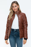 Pocketed Zip Up Faux Leather Jacket