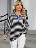 Striped Notched Long Sleeve T-Shirt • More Colors