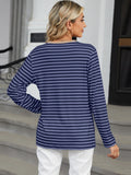 Striped Notched Long Sleeve T-Shirt • More Colors