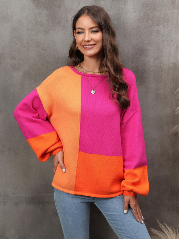 Color Block Round Neck Sweater