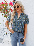 Ruched Printed Notched Short Sleeve Top • More Colors