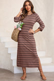 Slit Striped Round Neck Midi Dress • More Colors