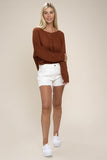 V Neck Raglan Sleeve Knit Sweater