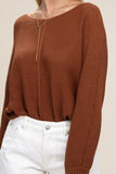 V Neck Raglan Sleeve Knit Sweater
