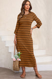 Slit Striped Round Neck Midi Dress • More Colors