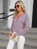 Striped Notched Long Sleeve T-Shirt • More Colors