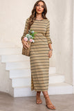 Slit Striped Round Neck Midi Dress • More Colors