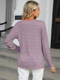 Striped Notched Long Sleeve T-Shirt • More Colors