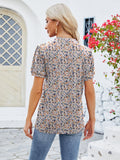 Ruched Printed Notched Short Sleeve Top • More Colors