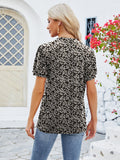 Ruched Printed Notched Short Sleeve Top • More Colors
