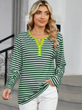 Striped Notched Long Sleeve T-Shirt • More Colors