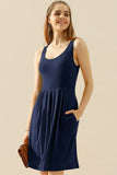 Round Neck Ruched Sleeveless Dress with Pockets • More Colors