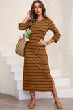 Slit Striped Round Neck Midi Dress • More Colors