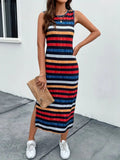 Slit Striped Round Neck Tank Dress • More Colors