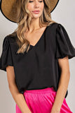 V-NECK PUFF SLEEVE BLOUSE TOP • More Colors