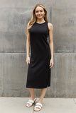 Ribbed Knit Sleeveless Midi Dress in Black