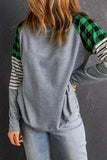 Striped Plaid Round Neck Long Sleeve T-Shirt