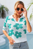 Floral Johnny Collar Half Sleeve Knit Top • More Colors