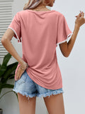 Pom-Pom Trim Flutter Sleeve Round Neck Tee • More Colors