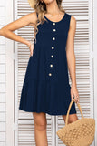 Decorative Button Scoop Neck Sleeveless Tiered Dress • More Colors