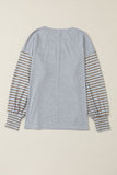 Striped Round Neck Lantern Sleeve Sweatshirt • More Colors