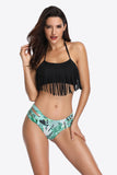 Two-Tone Fringe Trim Tied Bikini Set • More Colors